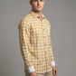 Men's Mustard Yellow Gingham Check Button-Down Shirt with Contrast Cuffs