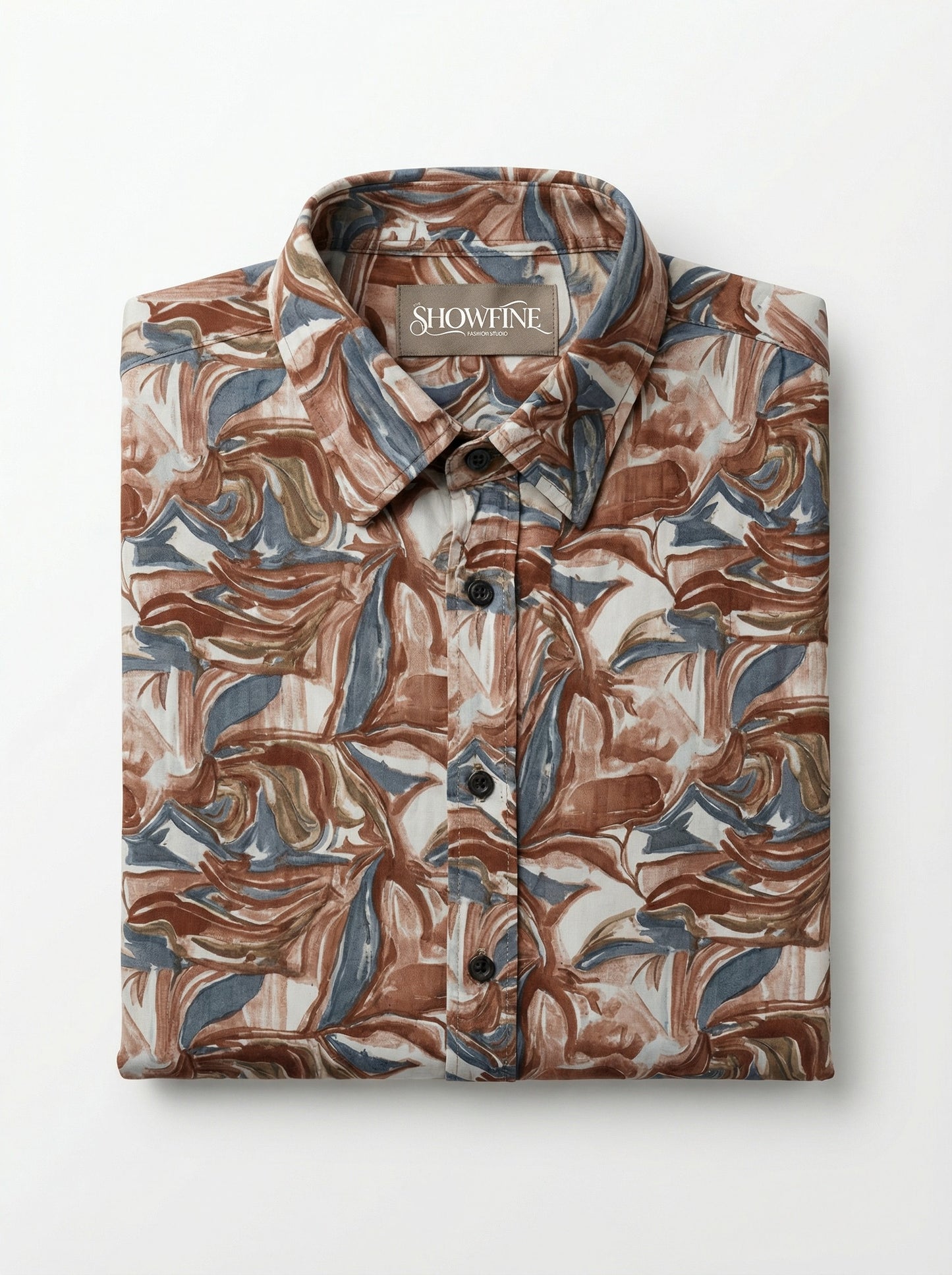 Abstract Marble Print Crinkle-Textured Button-Down Shirt
