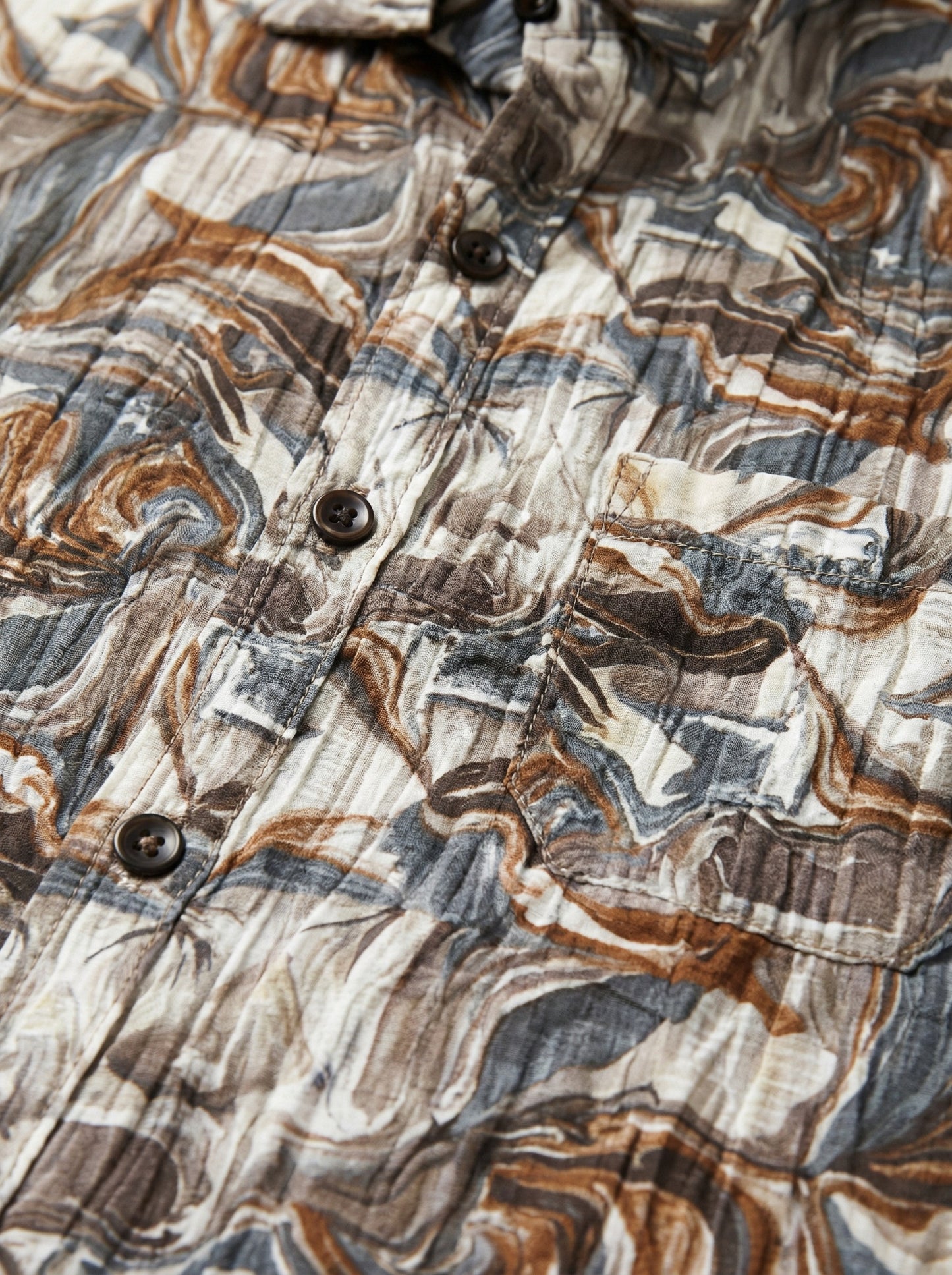 Vintage-Inspired Men's Earth Tone Marble Print Button-Down Shirt