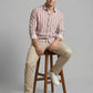 Men's Casual Striped Button-Down Short Sleeve Shirt - Mauve & White