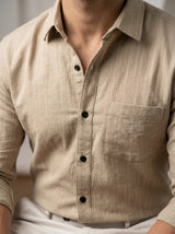 Men's Soft Crem Casual Long Sleeve Striped Button-Down Shirt