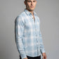 Men's Light Blue and White Plaid Long Sleeve Button-Down Shirt