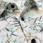 Men's Tropical Bamboo Leaf Print Button-Down Shirt - White & Tan Long Sleeve Casual Summer Shirt