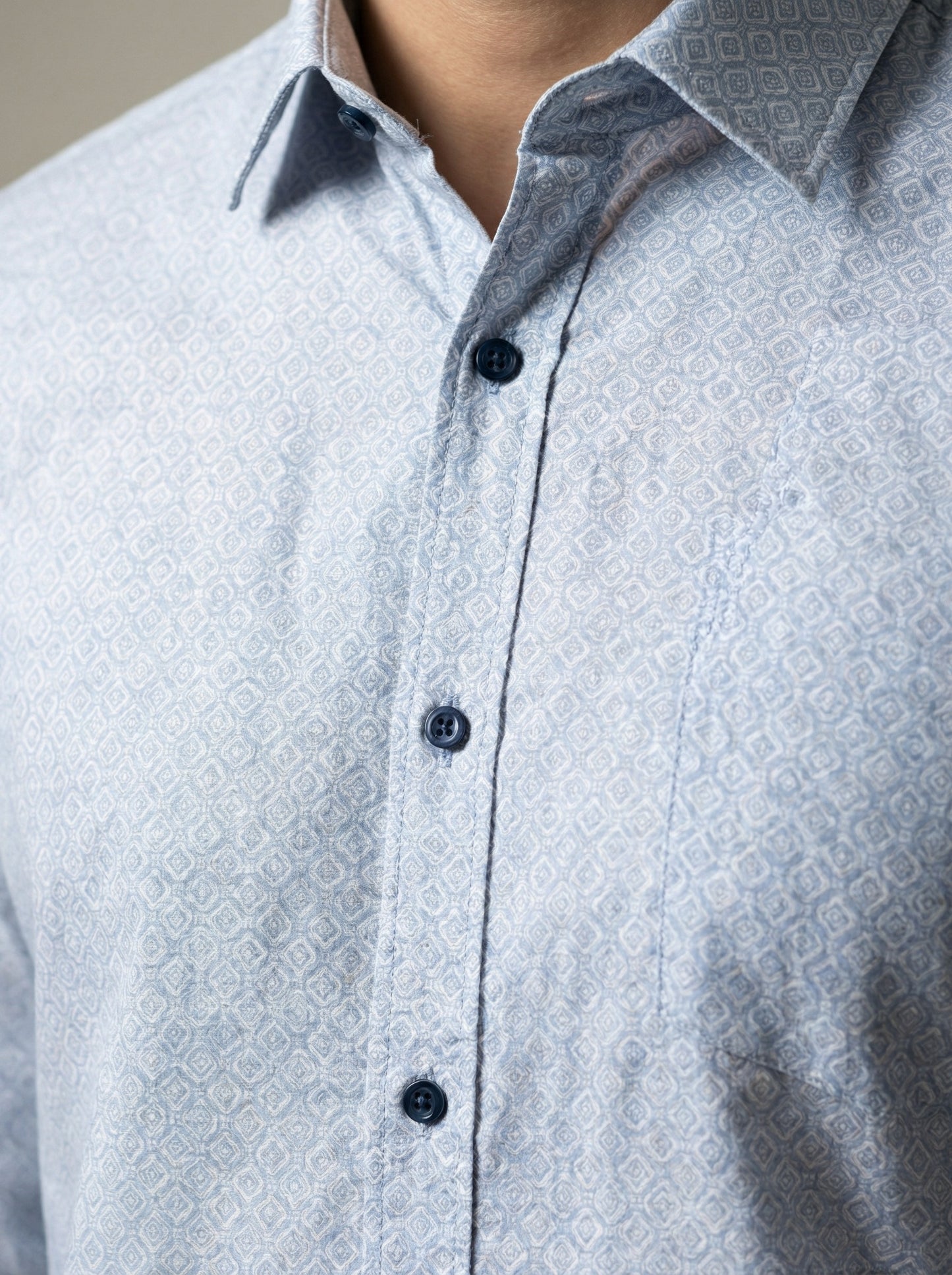 Men's Geometric Micro-Print Long Sleeve Dress Shirt - Light Blue