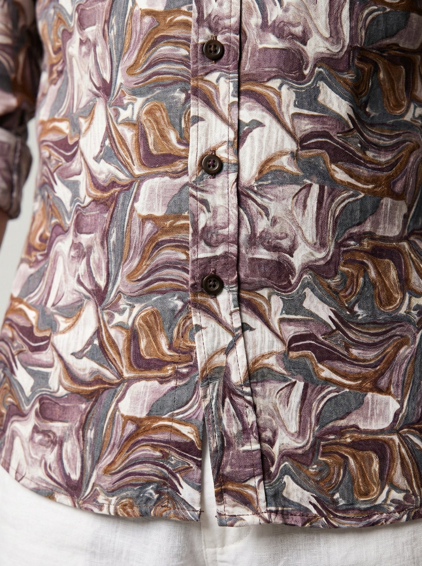 Men's Abstract Print Long Sleeve Button-Down Shirt - Lightweight Casual Top