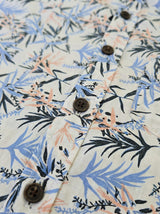 Men's Tropical Palm Blue Leaf Print Long Sleeve Button-Down Casual Shirt - Summer Vacation Style