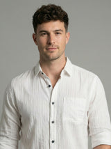 Men's White Textured Long Sleeve Button Down Casual Shirt
