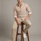 Men's Casual Brown and White Horizontal Striped Long Sleeve Button-Down Shirt
