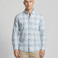 Men's Light Blue and White Plaid Button-Down Casual Shirt