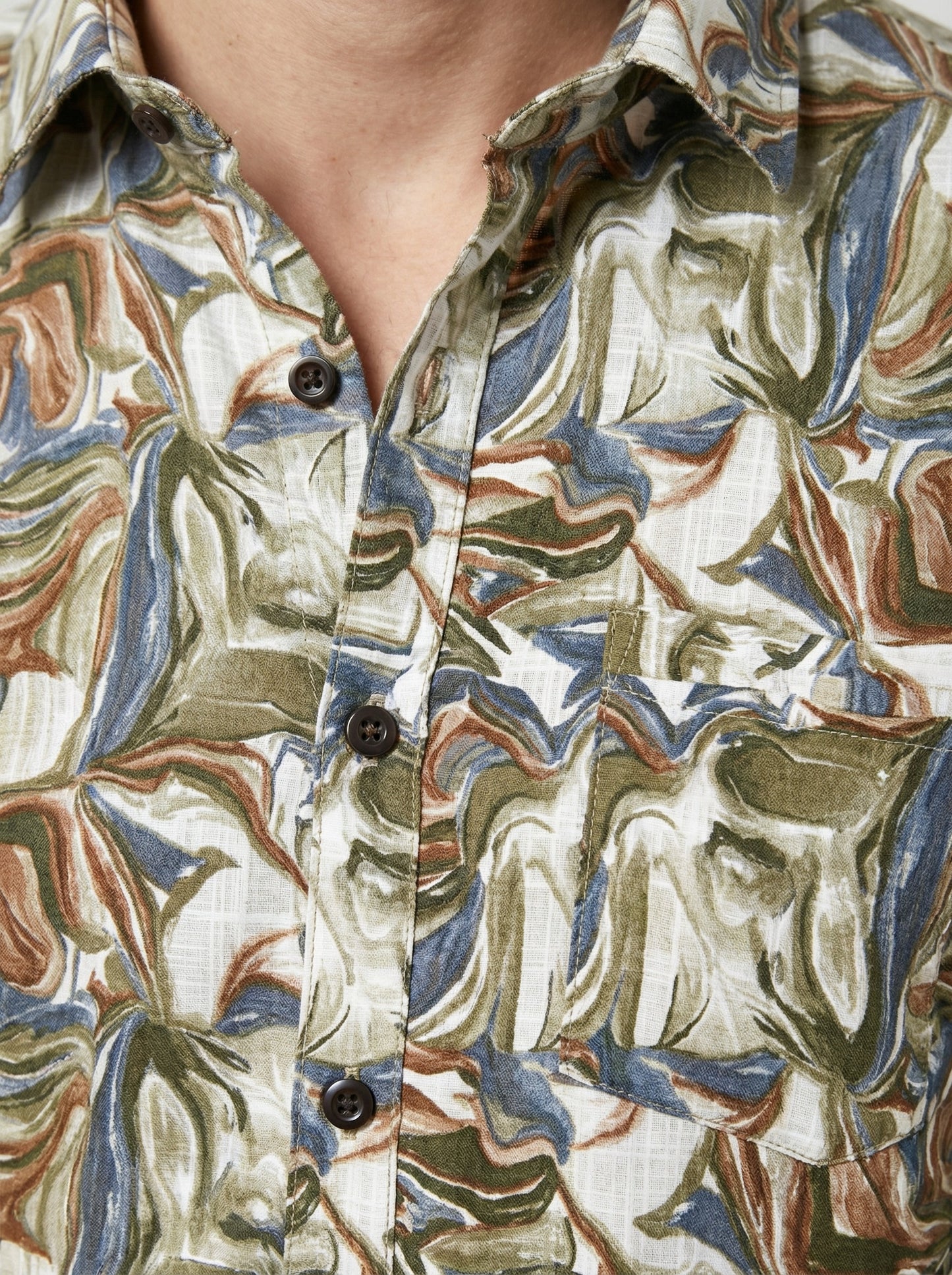 Men's Abstract Swirl Print Button-Down Shirt in Earth Tones