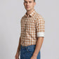 Men's Orange and White Gingham Checkered Button-Down Shirt