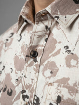 The Showfine Men's Abstract Floral Print Button-Down Shirt - Breathable Linen Blend