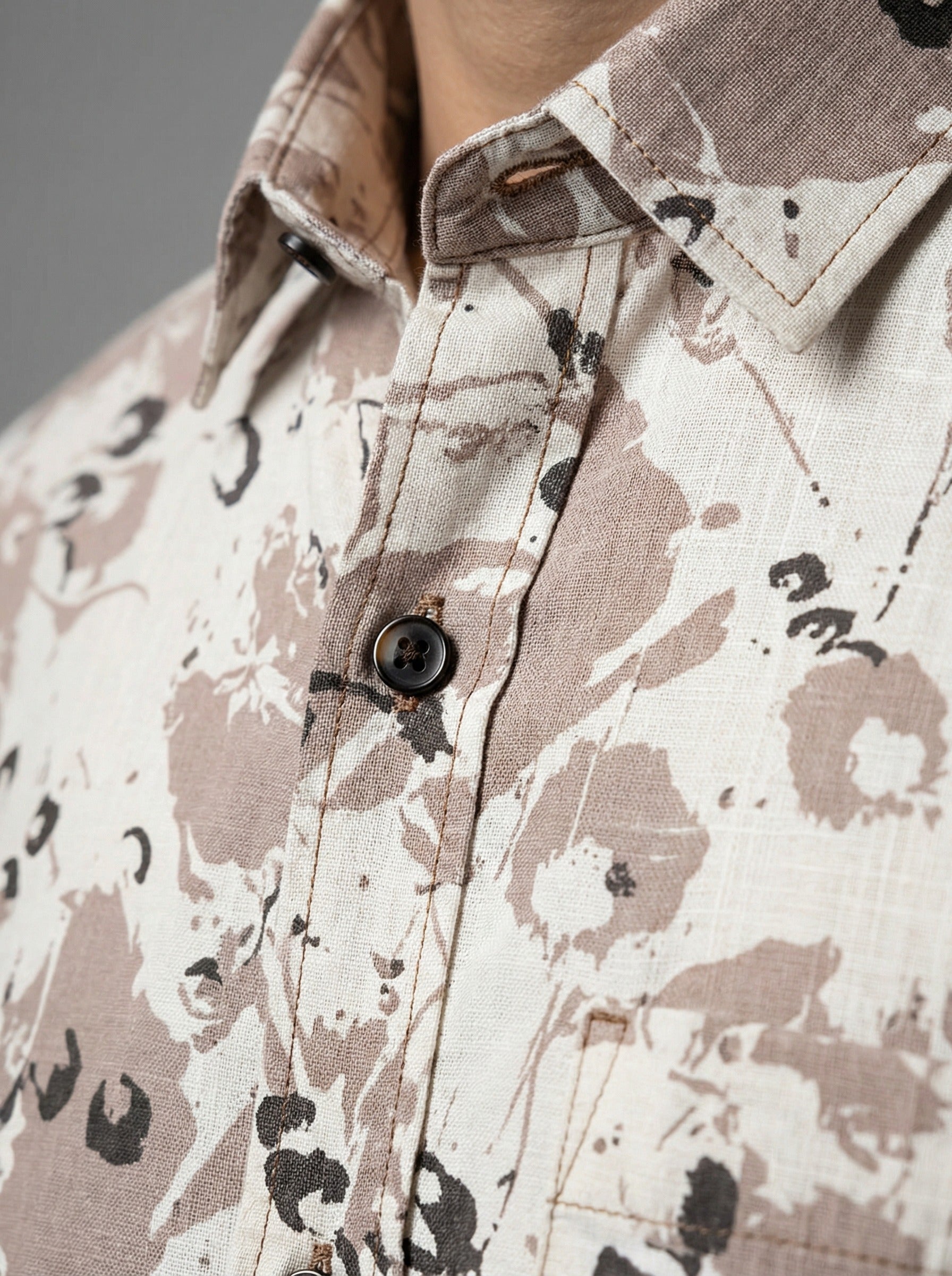 The Showfine Men's Abstract Floral Print Button-Down Shirt - Breathable Linen Blend