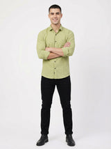 Men's Lime Green Textured Long Sleeve Button Down Casual Shirt