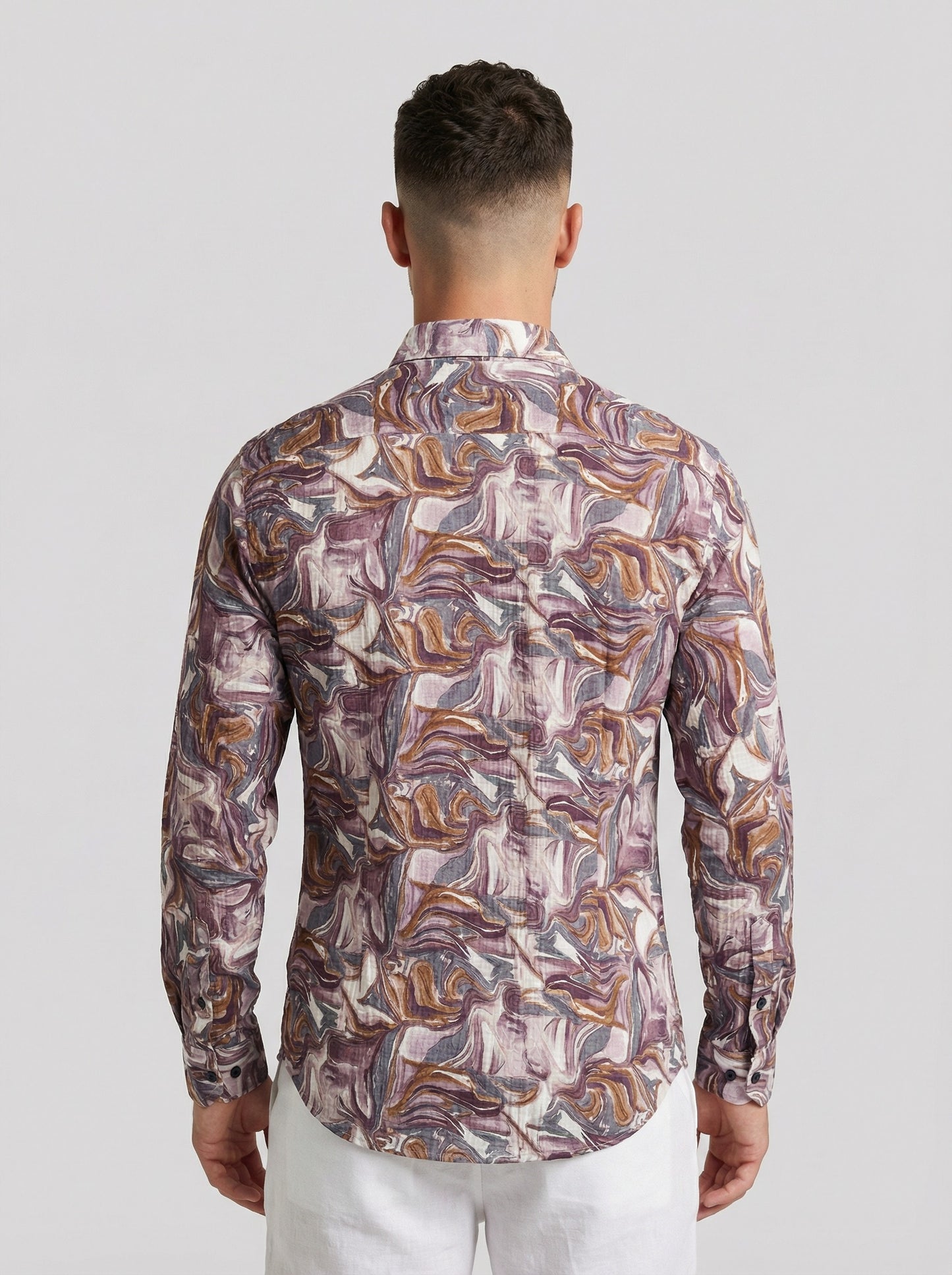 Men's Abstract Print Long Sleeve Button-Down Shirt - Lightweight Casual Top