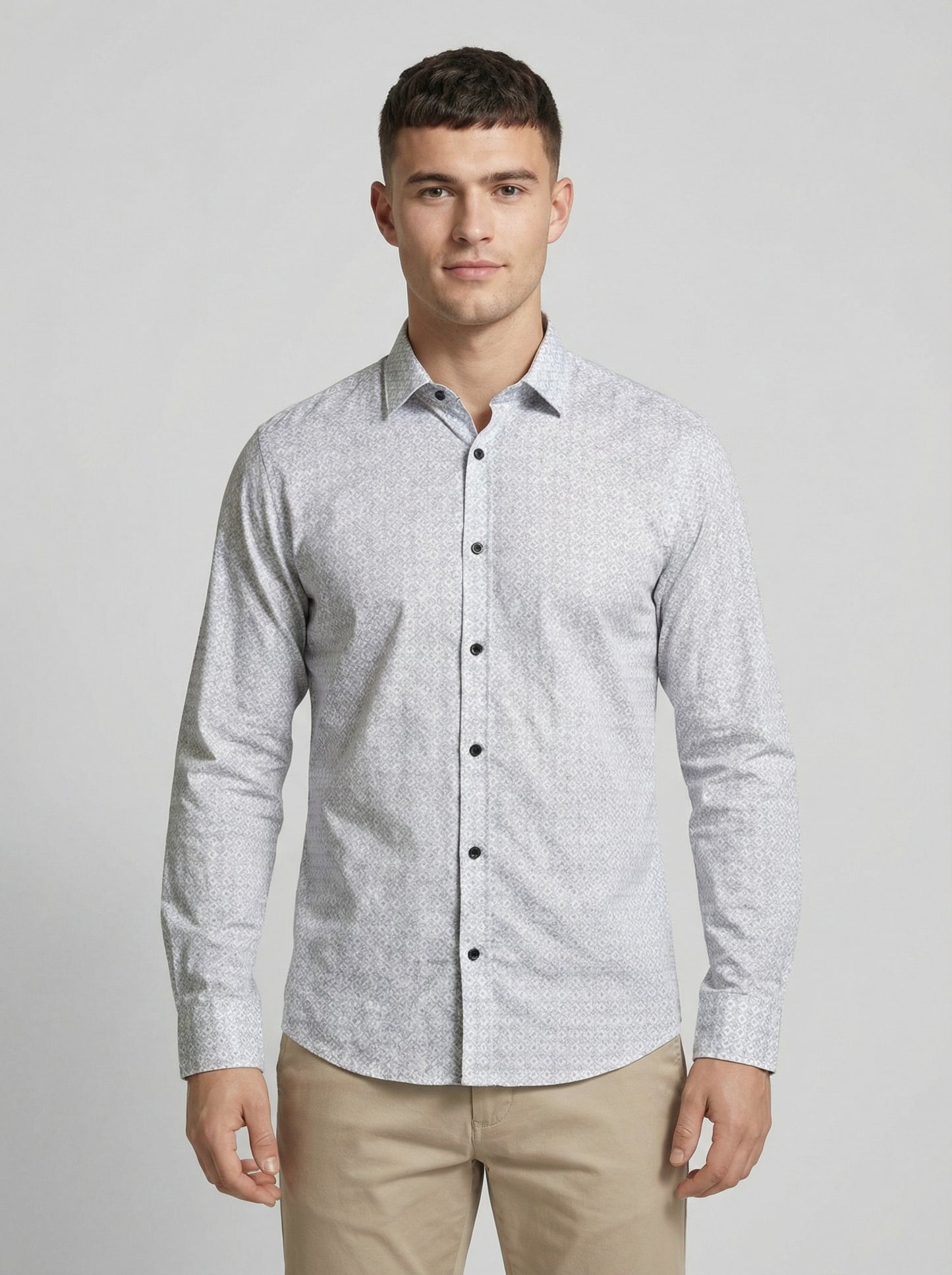 Men's Geometric Micro-Print Long Sleeve Dress Shirt - Light Blue