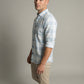 Men's Light Blue and White Plaid Button-Down Casual Shirt