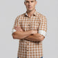 Men's Orange and White Gingham Checkered Button-Down Shirt