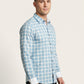 Men's Classic Blue and White Gingham Checkered Long Sleeve Button-Down Shirt