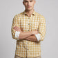 Men's Mustard Yellow Gingham Check Button-Down Shirt with Contrast Cuffs