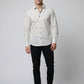 Men's Elegant Cream Leaf Print Long Sleeve Button-Down Shirt