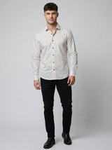 Men's Elegant Cream Leaf Print Long Sleeve Button-Down Shirt