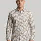 Men's Beige Tropical Leaf Print Long Sleeve Button-Down Shirt