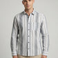 Men's Classic Grey and White Horizontal Striped Long Sleeve Button-Down Shirt