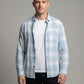 Men's Light Blue and White Plaid Long Sleeve Button-Down Shirt