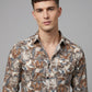 Vintage-Inspired Men's Earth Tone Marble Print Button-Down Shirt