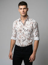 The Showfine Men's Abstract Floral Print Button-Down Shirt - Breathable Linen Blend