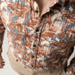 Abstract Marble Print Crinkle-Textured Button-Down Shirt