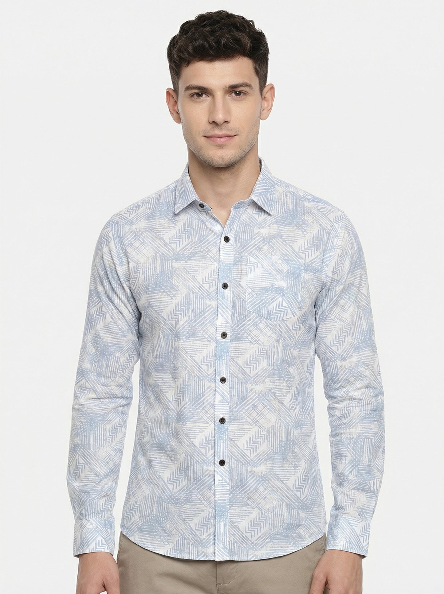 Men's Modern Geometric Print Long Sleeve Button-Down Shirt