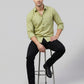 Men's Lime Green Textured Long Sleeve Button Down Casual Shirt