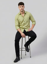 Men's Lime Green Textured Long Sleeve Button Down Casual Shirt