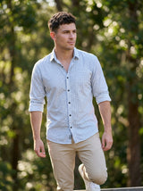 Men's Slim Fit Geometric Greek Key Print Button-Down Shirt