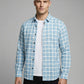 Men's Classic Blue and White Gingham Checkered Long Sleeve Button-Down Shirt