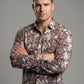 Men's Abstract Print Long Sleeve Button-Down Shirt - Lightweight Casual Top