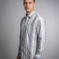 Men's Classic Grey and White Horizontal Striped Long Sleeve Button-Down Shirt