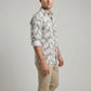 Men's Beige Tropical Leaf Print Long Sleeve Button-Down Shirt