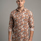 Abstract Marble Print Crinkle-Textured Button-Down Shirt