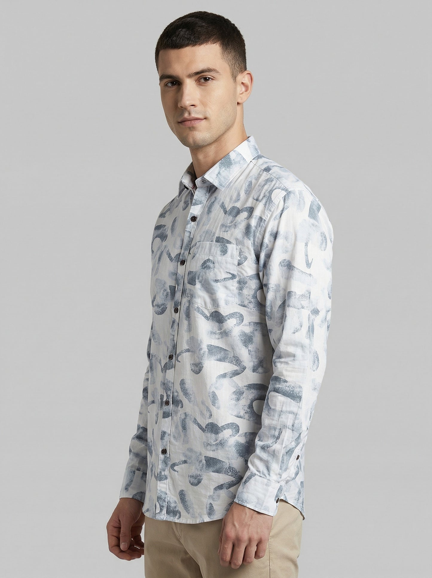 Men's Abstract Print Long Sleeve Button-Down Shirt - Lightweight Casual Top