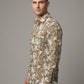 Men's Abstract Swirl Print Button-Down Shirt in Earth Tones