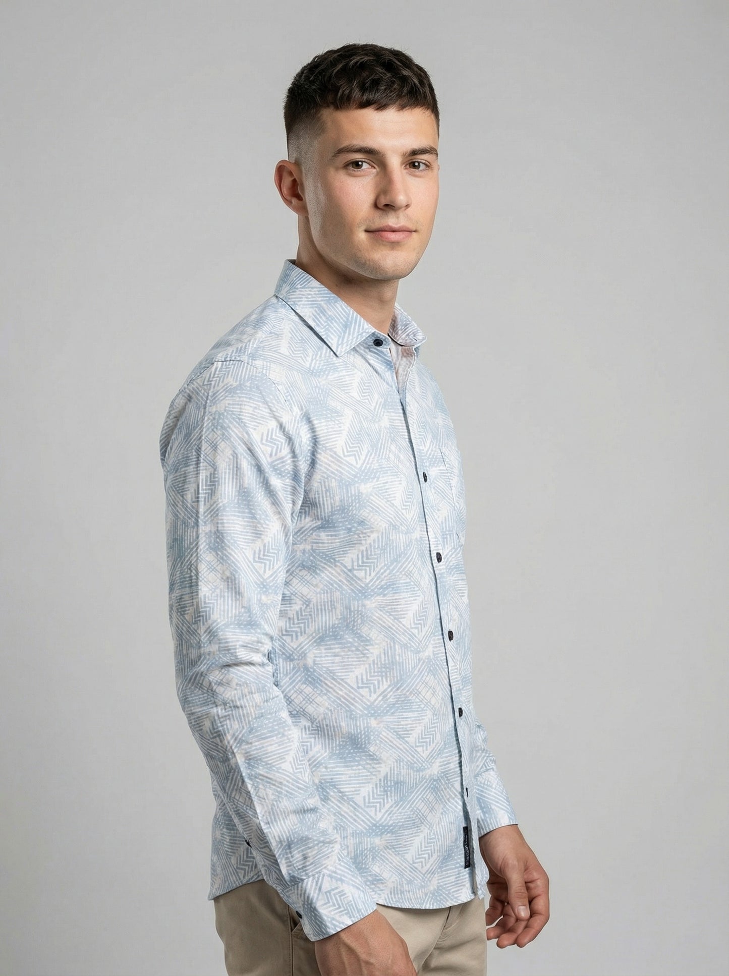Men's Modern Geometric Print Long Sleeve Button-Down Shirt