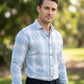 Men's Light Blue and White Plaid Long Sleeve Button-Down Shirt