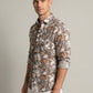 Vintage-Inspired Men's Earth Tone Marble Print Button-Down Shirt