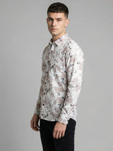 The Showfine Men's Abstract Floral Print Button-Down Shirt - Breathable Linen Blend