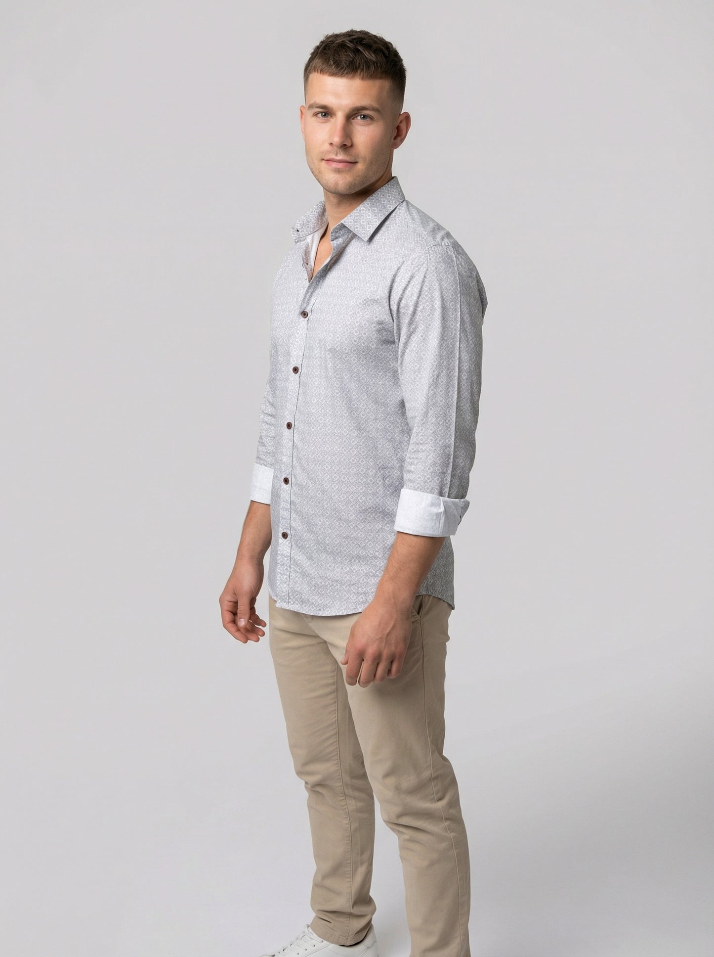 Men's Geometric Micro-Print Long Sleeve Dress Shirt - Light Blue