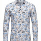 Men's Tropical Palm Blue Leaf Print Long Sleeve Button-Down Casual Shirt - Summer Vacation Style