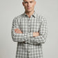 Men's Classic Grey & White Plaid Button-Down Shirt